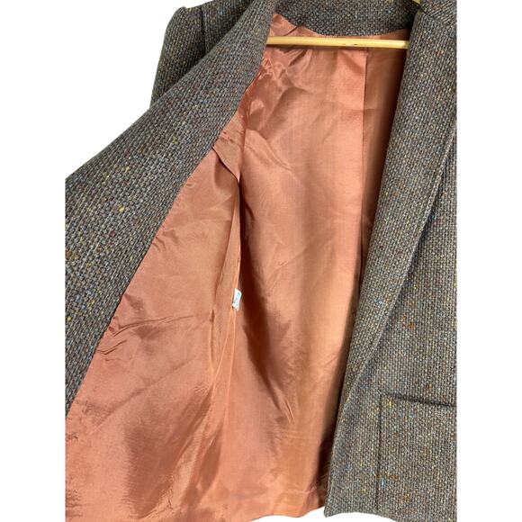 Vintage 70s Century Boston Tweed Wool Blazer Brown Open Front Heritage Academia - Picture 9 of 13